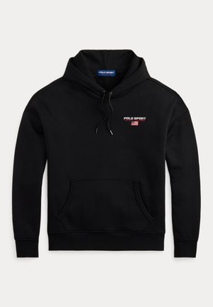 Czarna bluza z kapturem wykonana z mieszanki bawełny, z kieszenią kangurzą, regulowanym kapturem oraz haftowanym logo "POLO SPORT" na klatce piersiowej.