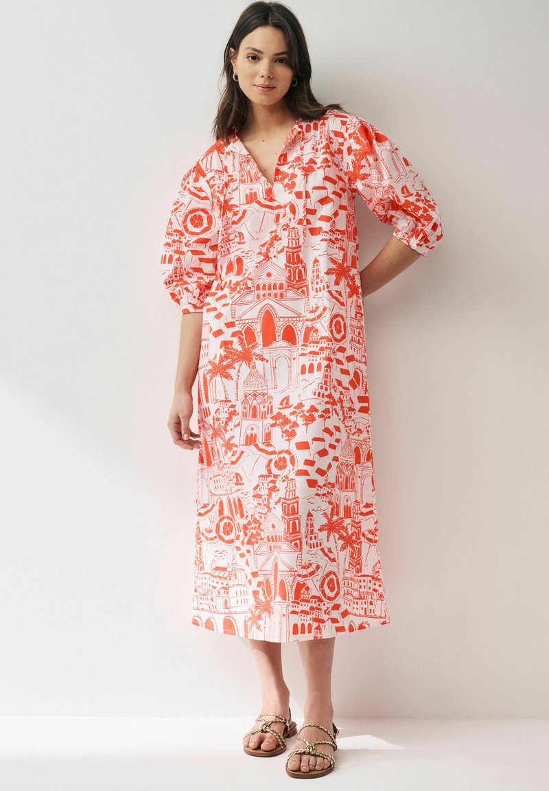 Next NOTCHNECK PUFF SLEEVE - REGULAR FIT - Vardagsklänning - red white scenic print