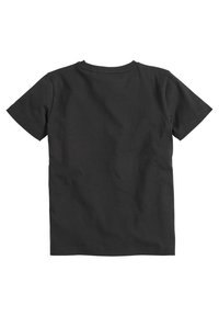 Svart bomull T-shirt med korta ärmar, rund hals och en mjuk textur. Baksidan är helt vanlig utan några tryck eller mönster.