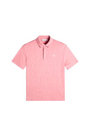 Heren polo met korte mouwen in roze, met subtiel patroon, twee knopenrij en een klein wit logo op de linkerborst.