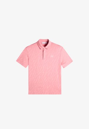 Heren polo met korte mouwen in roze, met subtiel patroon, twee knopenrij en een klein wit logo op de linkerborst.