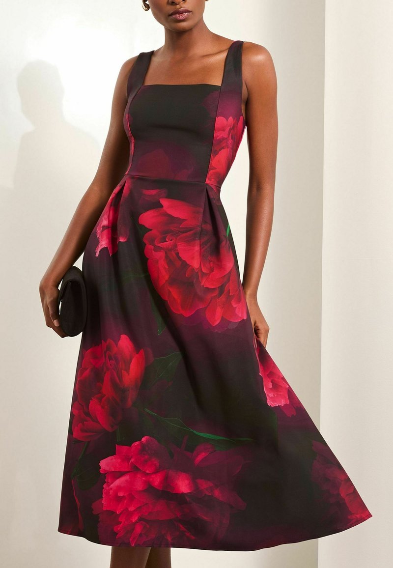 open lace back dress Floral Square Neck Midi Sun Dress