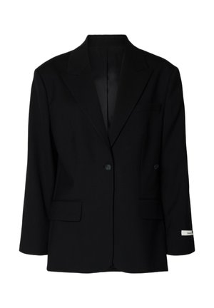 Μαύρο μονόπετο σακάκι με πέτο notch, δύο μπροστινές τσέπες με καπάκι, μία τσέπη στο στήθος και κούμπωμα με κουμπιά.