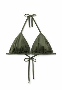 Top de bikini - weiß e shiny satin dark green