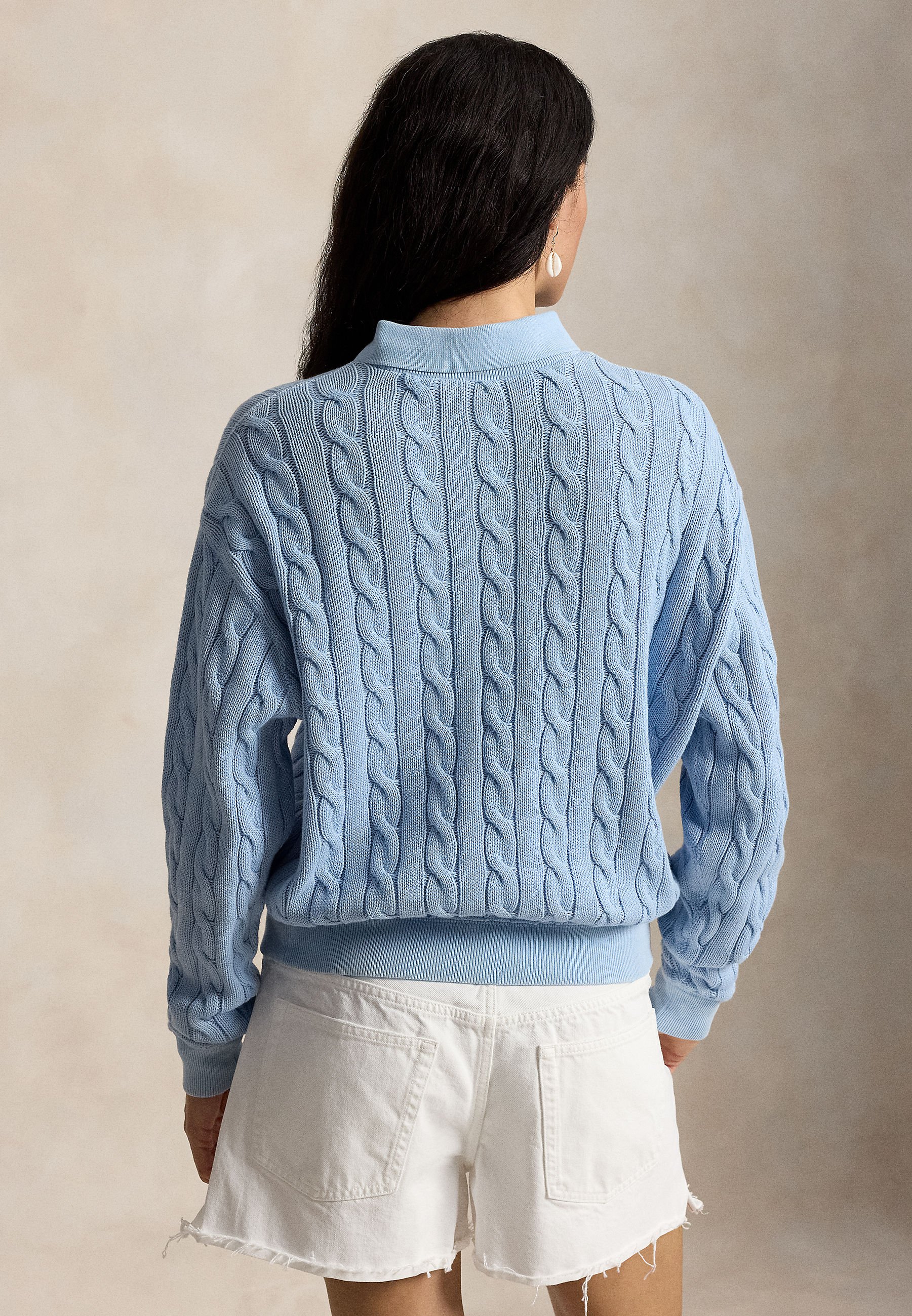Polo Ralph Lauren CABLE-KNIT COTTON POLO-COLLAR SWEATER - Pulover