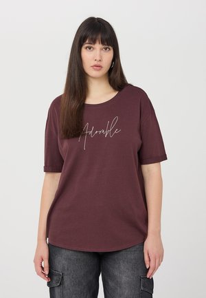 Terranova CON SCRITTA RICAMATA - T-shirt con stampa - bordeaux scuro