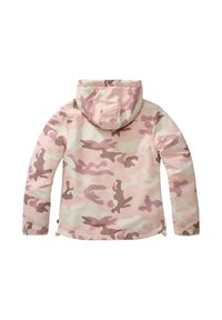 Rožinės kamufliažo spalvos striukė su gobtuvu, pagaminta iš lengvos medžiagos. Yra skirtingų rožinės ir smėlio atspalvių kamufliažo raštas, reguliuojama apačia.