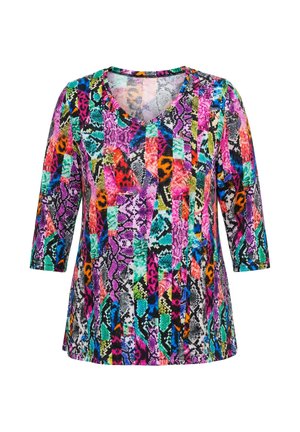 Ulla Popken, SHIRT, SCHLANGENMUSTER, V-AUSSCHNITT, 3/4-ARM - T-shirt à manches longues - black