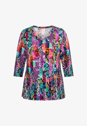 Ulla Popken, SHIRT, SCHLANGENMUSTER, V-AUSSCHNITT, 3/4-ARM - T-shirt à manches longues - black