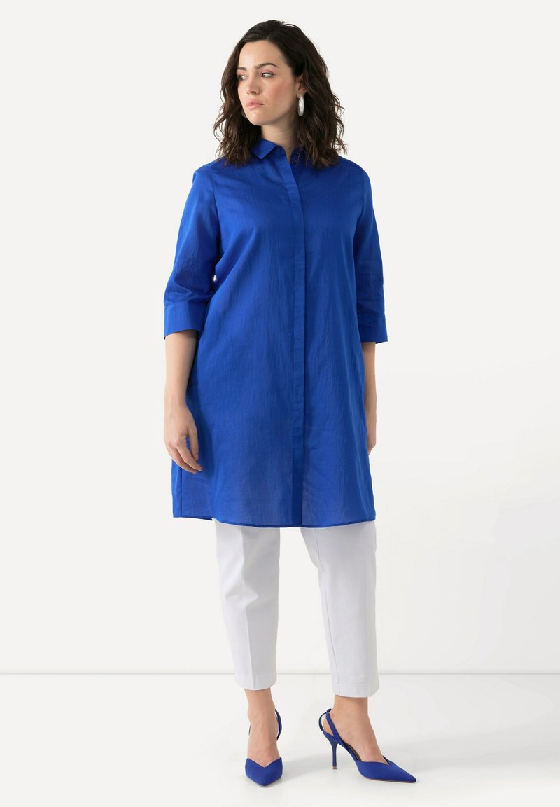 Ulla Popken LONG 3 4 SLEEVE - Skjortklänning - blue