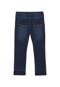Mörkblå denimjeans med hjärtformade bakfickor och kontrasterande sömmar samt en rak bendesign. Nederkanten har en enkel fållfinish.