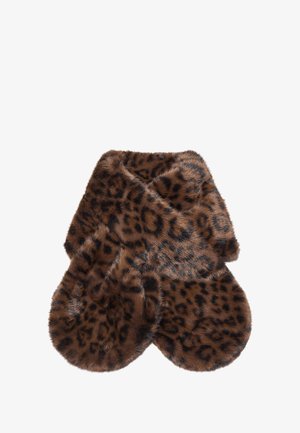 Leopard mønster faux pels tørklæde med en blød tekstur, varme brune og sorte nuancer samt afrundede ender for en tætsiddende pasform.