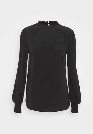 PLAIN SHIRRED CUFF LONG SLEEVE TOP - Long sleeved top - black