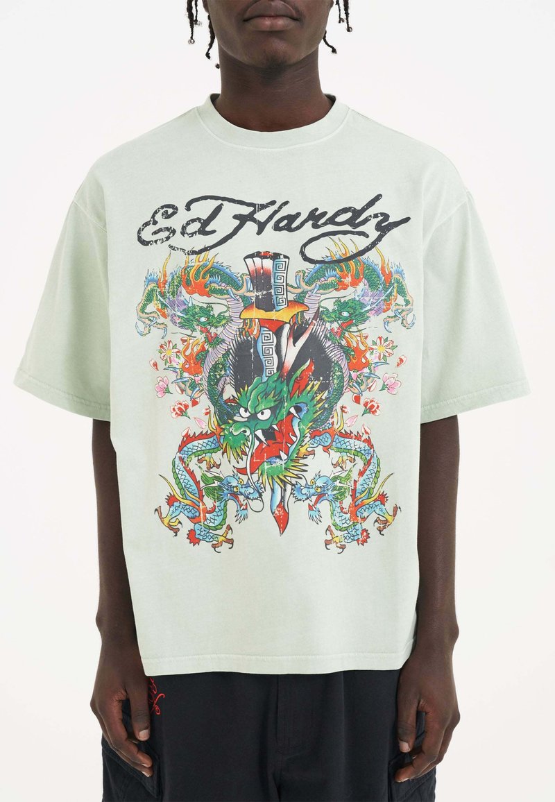 Ed Hardy MENS BATTLE OF THE DRAGONS - Triko s potiskem - light green
