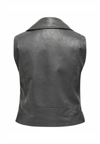 Grau Lederweste mit einem strukturierten Kragen, ärmellosem Design und glatter Textur. Sie hat eine taillierte Silhouette und Rückennahtdetails.