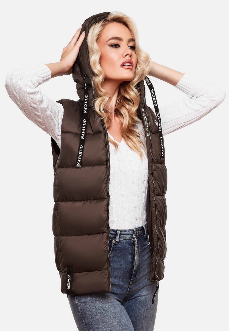Navahoo Dames-steppweste lichte outdoor-weste tussenseizoen-jas met capuchon Kassidy XS-3XL, geel, XS