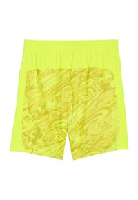 Pantaloni sportivi giallo neon con vita elasticizzata, dotati di un pannello posteriore con stampa grafica testurizzata, in tessuto liscio.