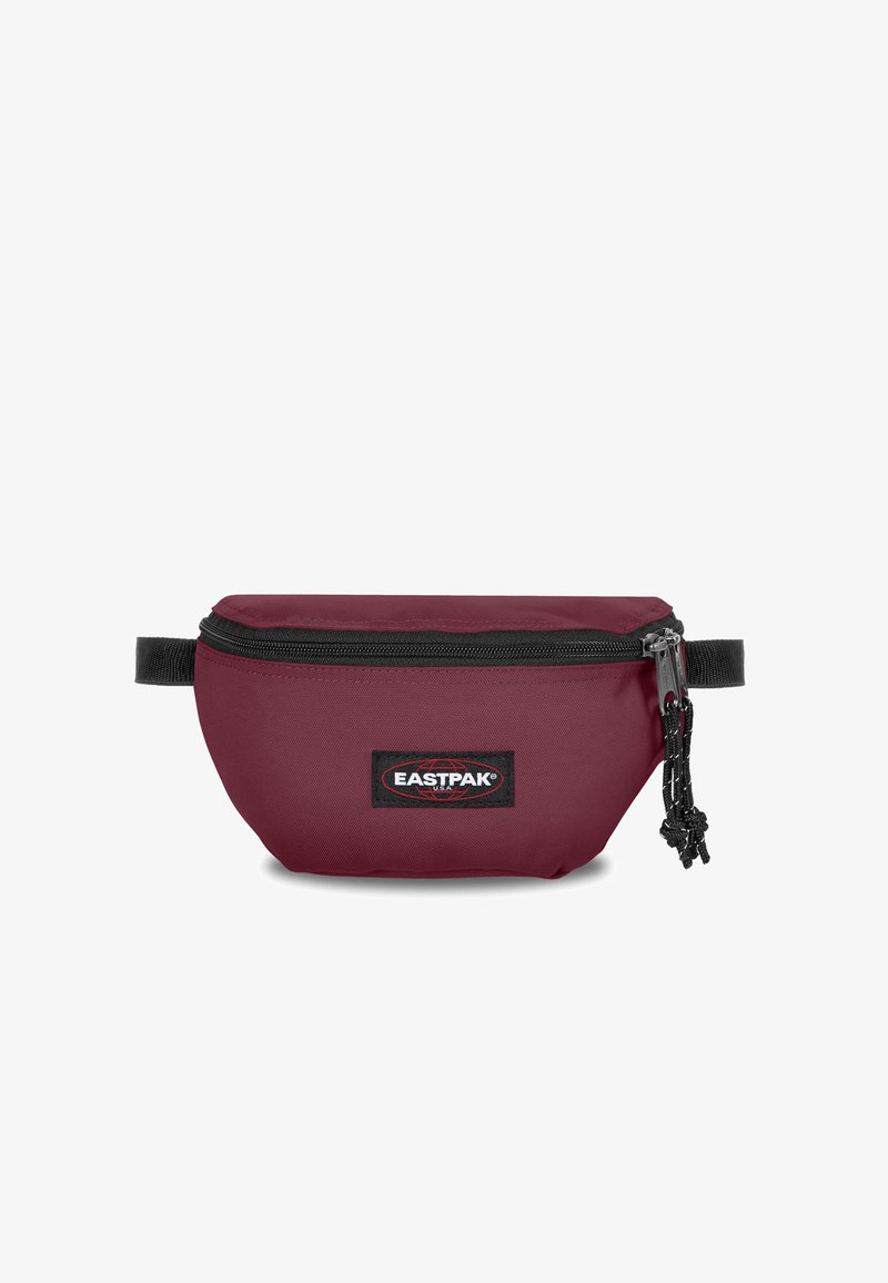 Burgundská ledvinka Eastpak vyrobená z odolného nylonu, se zapínáním na zip, černými akcenty a logem na přední straně.