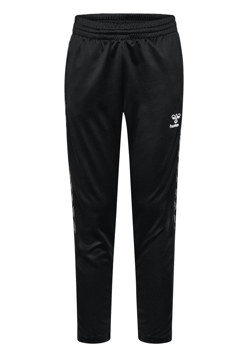 Svarta sportbyxor med elastisk midja. Har sidostreck och logotyp framtill i nederkant, tillverkade av ett mjukt och lätt material.