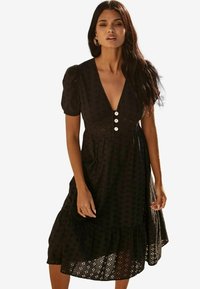 Lipsy BRODERIE V NECK PUFF SLEEVE  - Dnevna haljina - black