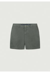 Bomuldsshorts i en dæmpet olivengrøn, med en knap- og lynlåseåbning, sidelommer og lige pasform med en glat overflade.