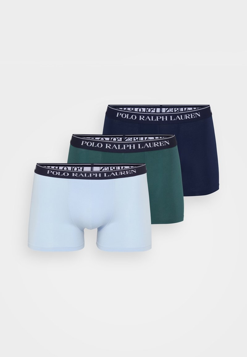 Herren-Boxershorts-Set in Hellblau, Grün und Dunkelmarine. Weicher Stoff, elastischer Bund mit "Polo Ralph Lauren"-Markenaufdruck.