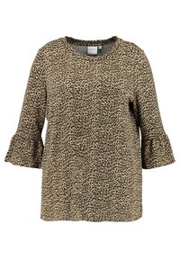 Top imprimé léopard en beige et marron. Doté d'un col rond et de manches évasées trois-quarts. Confectionné dans un tissu doux et léger.