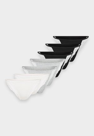 Čierny podprsenkový a plavkový set s čipkovým lemovaním. Podprsenka má dekolt do V, nastaviteľné ramienka a rebrovanú tkaninu. Plavky majú tenké strany.