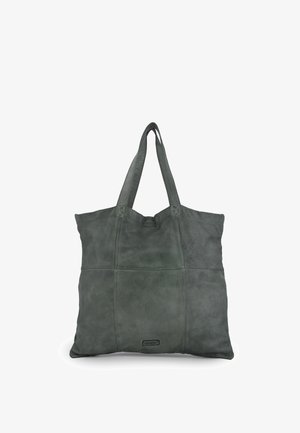 Sac cabas en cuir gris avec deux bretelles et un design à panneaux cousus, marqué "VENEZIA" près du centre inférieur.
