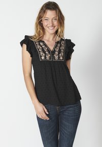 Koroshi SHORT SLEEVE PLEAS - Blūze - negr   black