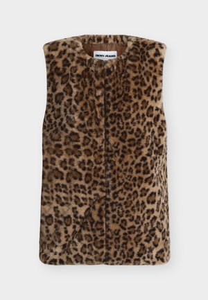 DKNY, COLLARLESS FAUX FUR VEST - Veste sans manches - leopard/woodsmoke