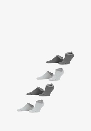 Knöchelsocken in verschiedenen Grautönen, mit gestreiften Mustern und kontrastierenden, einfarbigen Bündchen. Weicher, dehnbarer Stoff, niedrig geschnittenes Design.