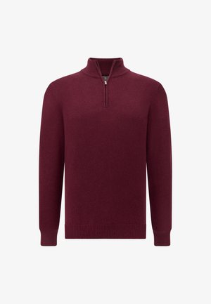 Maglione borgogna con colletto a zip a un quarto, polsini a coste e orlo. Realizzato in tessuto morbido e testurizzato. Vestibilità classica.