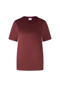 Bordeaux kortærmet T-shirt med rund hals, lavet af glat stof, med en diskret logo detalje nær sømmen.