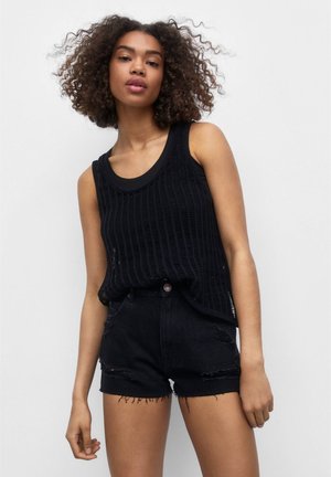 PULL&BEAR MOM-FIT - Farkkushortsit - black denim