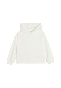 Bluza z kapturem, biała, wykonana z miękkiej bawełny. Posiada pojemny kaptur, długie rękawy oraz ściągacze u dołu i przy mankietach, co zapewnia luźny krój.