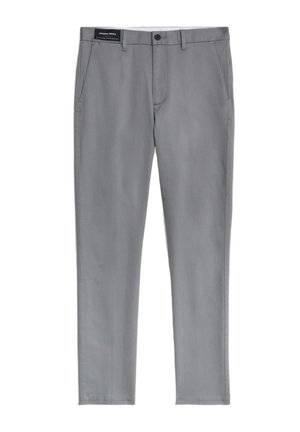 Chinos grigi realizzati in tessuto traspirante, con gamba dritta, passanti per cintura e tasche standard. Tessuto liscio, vestibilità sartoriale.
