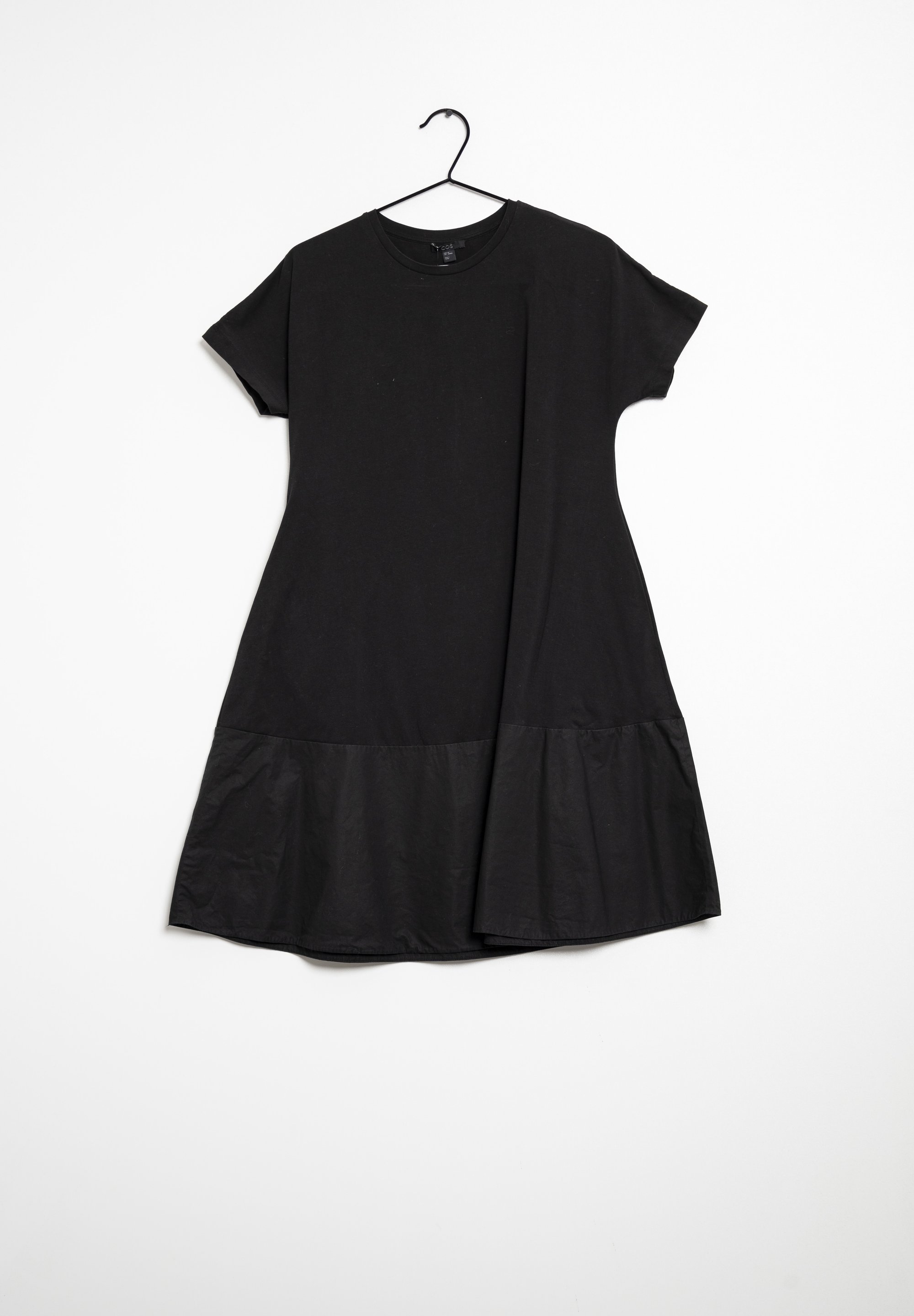 cos black dress short sleeve COS Black Short Sleeve Overlap Mini Dress Size Medium Preowned Great Condition