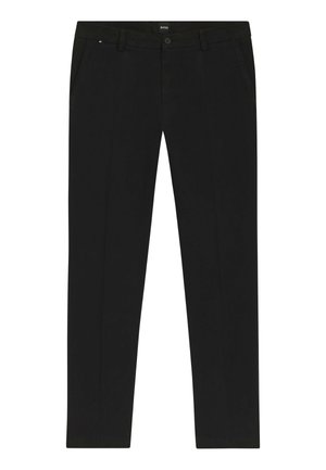 Schwarze Hose aus glattem Stoff mit geradem Bein. Mit vorderen Taschen und verdecktem Knopfverschluss. Dezentes Logo-Detail enthalten.