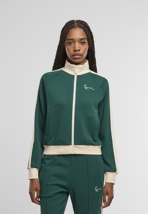 SIGNATURE SIDESTRIPE - Športna jopa s kapuco na zadrgo - dark green off white