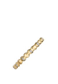 Armband in goldfarbener Optik mit glatten, abgerundeten Gliedern und abwechselnden klaren Edelsteinen. Einfaches, elegantes Design mit glänzender Oberfläche.