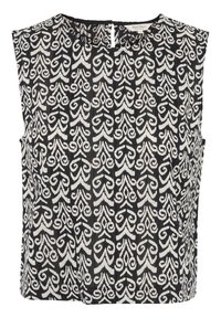 Top senza maniche bianco e nero con scollatura tonda, caratterizzato da un audace design geometrico e una apertura a chiave sul retro.