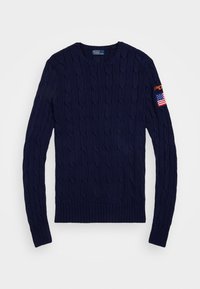 FLAG PATCH CABLE KNIT COTTON SWEATER - Jumper - hunter navy