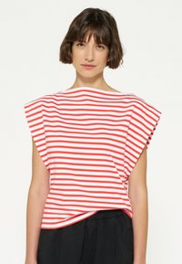 10DAYS - SQUARED PROUD STRIPES - T-shirt print - white poppy red Miniatuurafbeelding 1