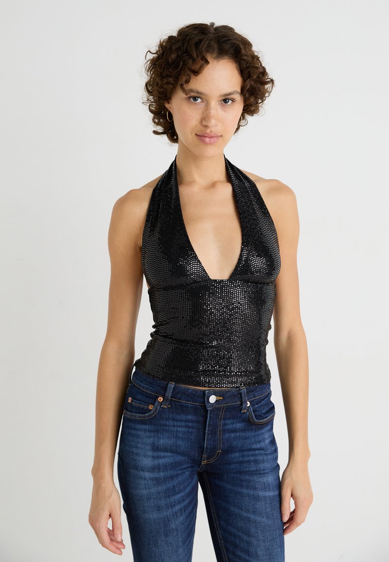 Weekday ALINE SEQUIN HALTERNECK  - Débardeur - black