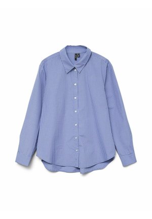 Overhemd met knopen in een blauw ginghampatroon. Lange mouwen, puntige kraag en een gebogen zoom. Gemaakt van lichtgewicht stof met een gladde textuur.