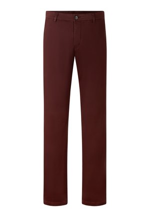 Bordeaux chino's van een katoenmix, met knoopsluiting, rechte pijpen en een soepele textuur zonder zichtbare versieringen.
