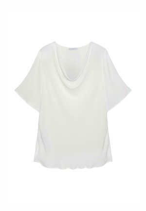 Blusa bianca a maniche corte con scollo drappeggiato e vestibilità rilassata, realizzata in tessuto leggero.