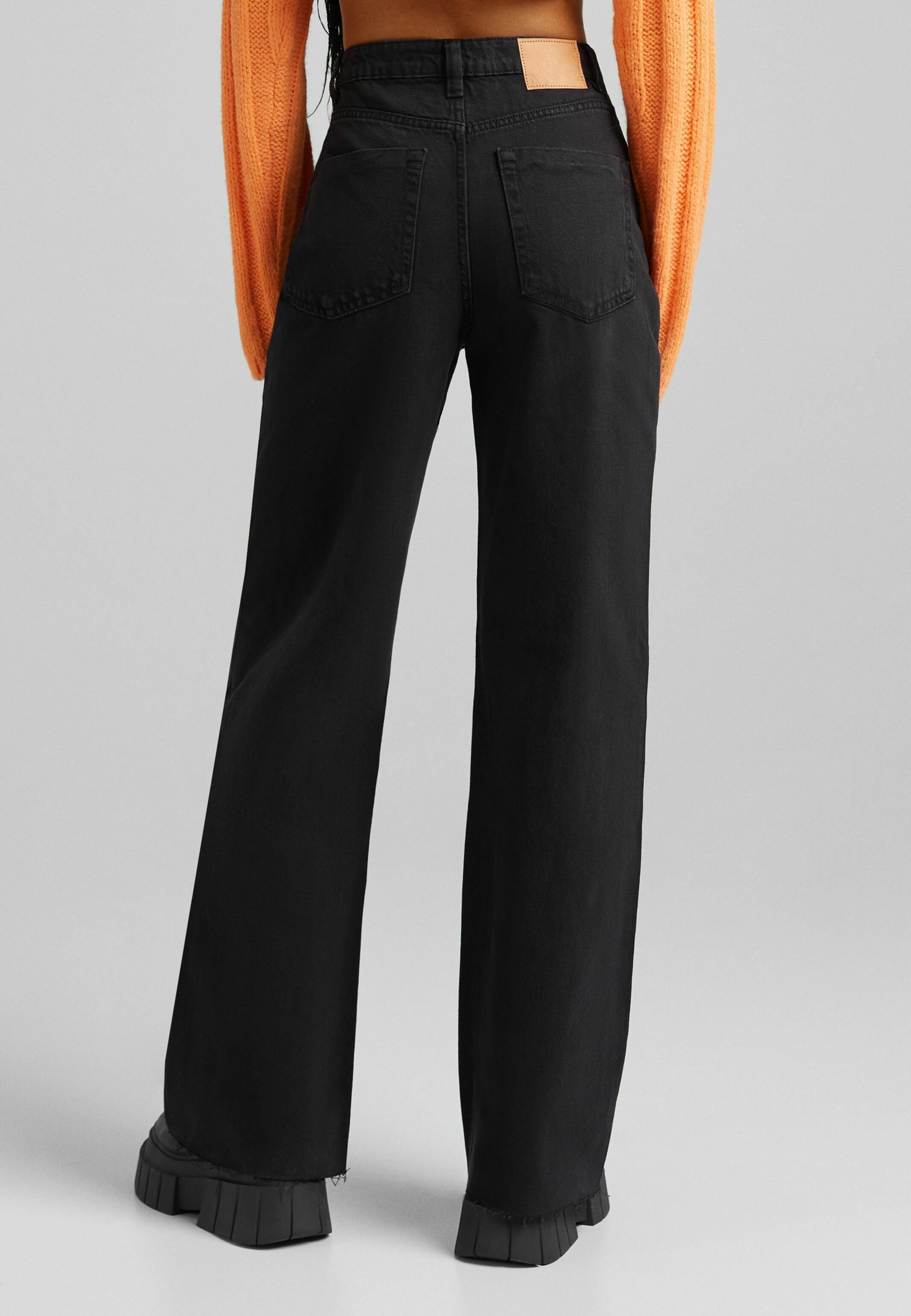 Bershka WIDE LEG TWILL - Broek - black 