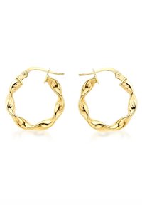 Boucles d'oreilles en or en forme de cercle avec un design torsadé, présentant une finition lisse et brillante et un fermoir sécurisé pour un enfilage facile.